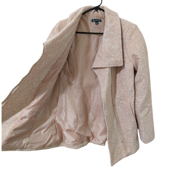 INC International Concepts Blush Cream Tweed Zip Front Moto Jacket Coat Size M - Picture 6 of 11